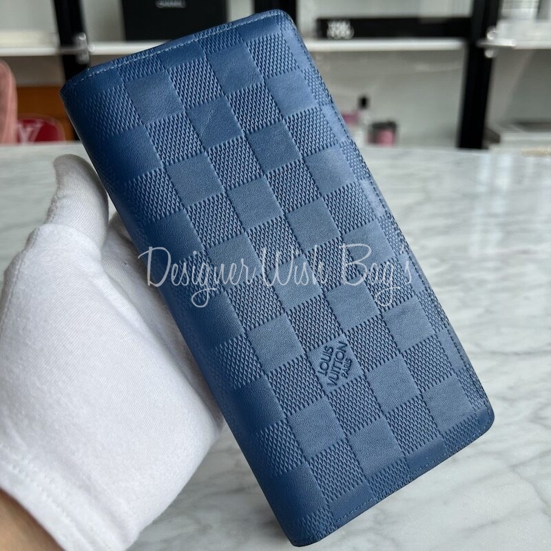 Louis Vuitton Blue Damier Infini Leather Slender Wallet at 1stDibs