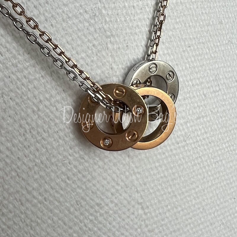 Authentic Cartier 18k White Gold 6 Diamond Love Trio Necklace | Fortrove