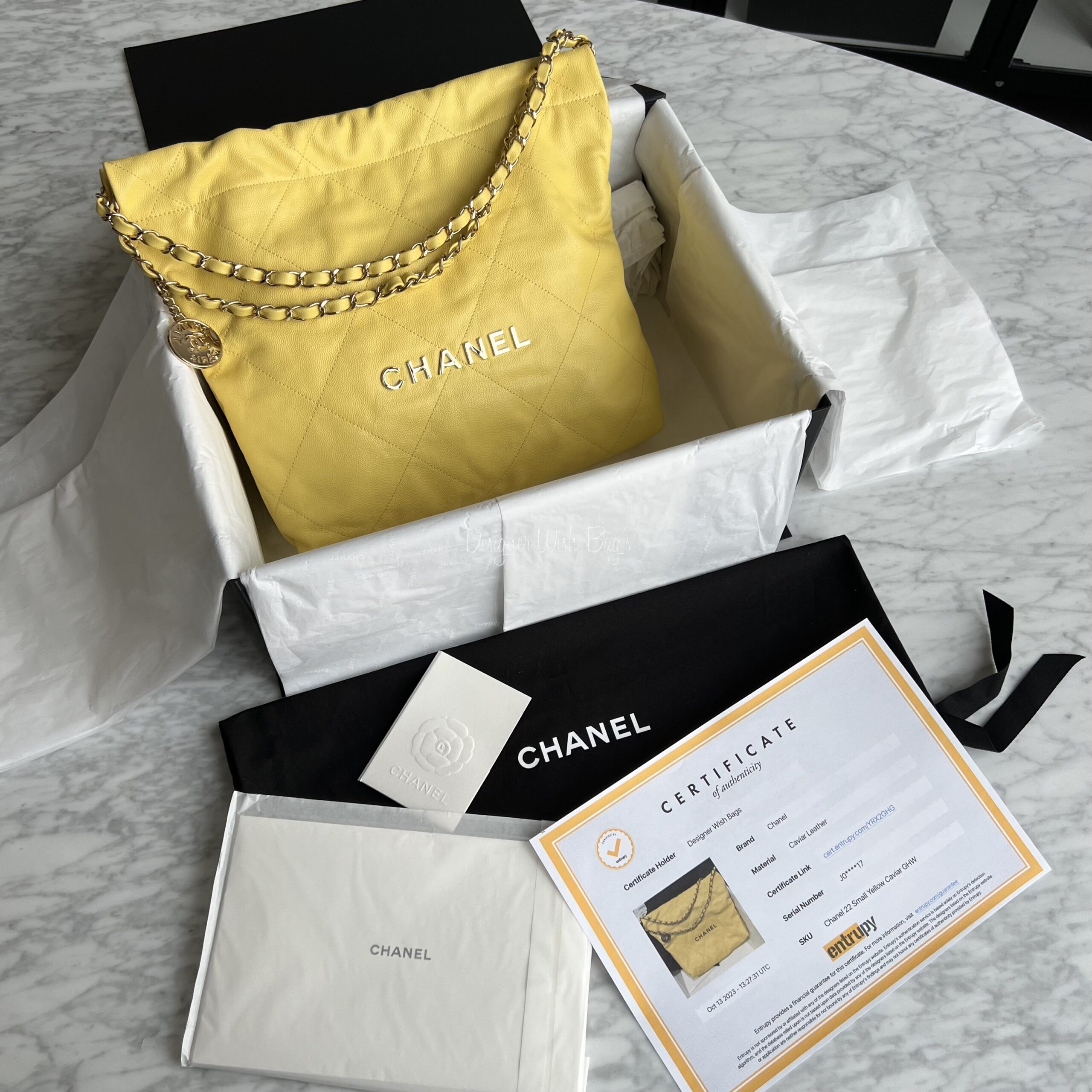 Chanel 22 Small Yellow Caviar - Designer WishBags