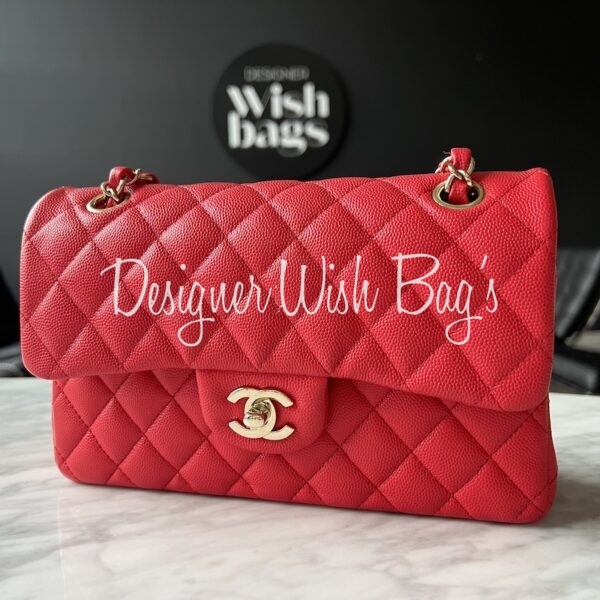Chanel Small Classic Coral Red Gold hardware - Designer WishBags