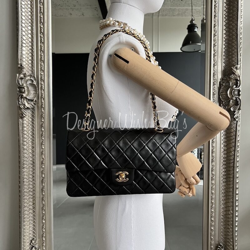 Chanel Vintage Black Jersey Canvas Medium Classic Double Flap Bag