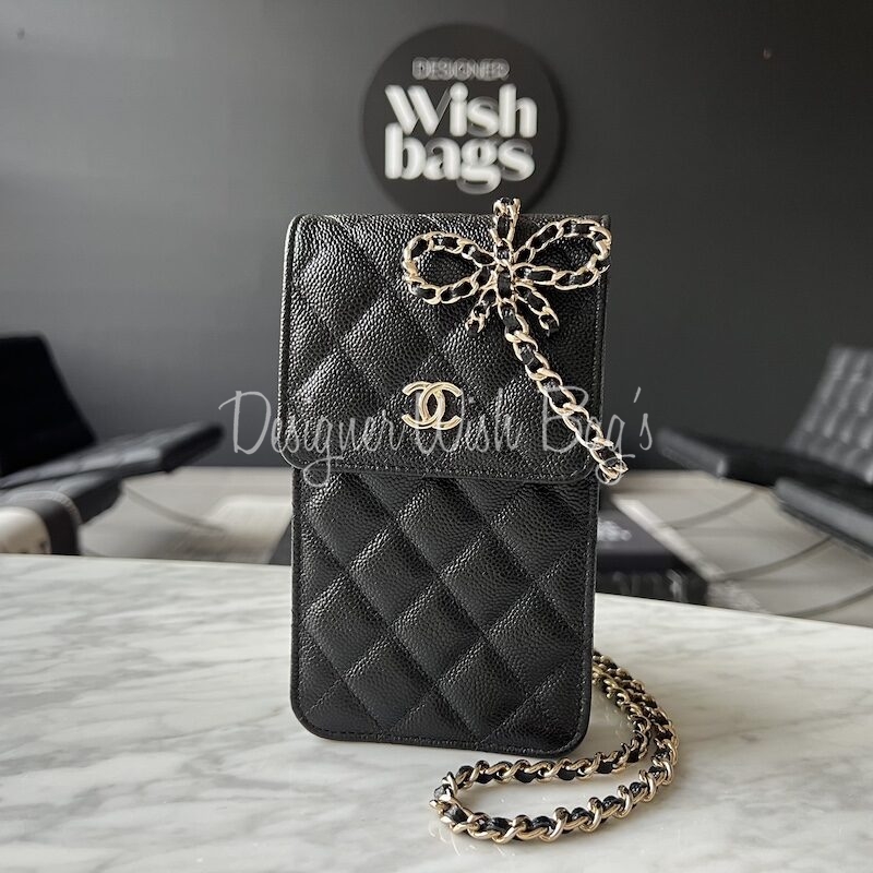 CHANEL Caviar Quilted Classic Phone Holder Black 864628