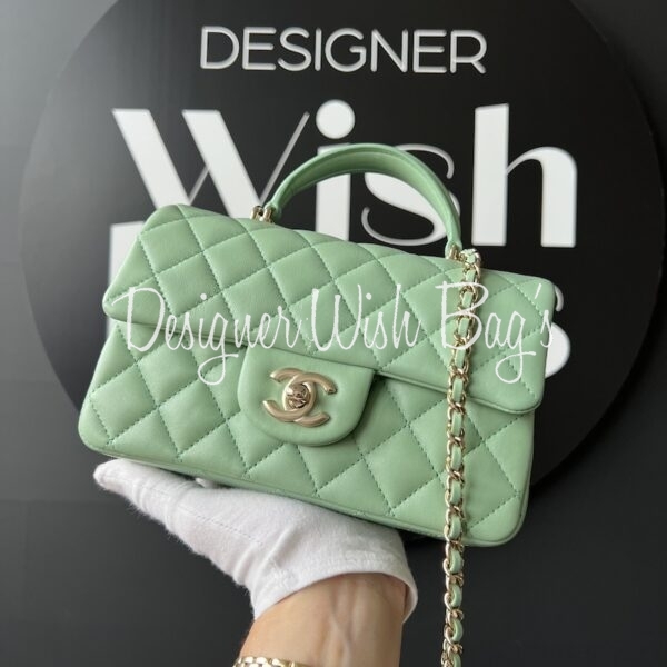 Chanel Mini Top Handle Teal Green Lambskin Gold hdw - Designer WishBags