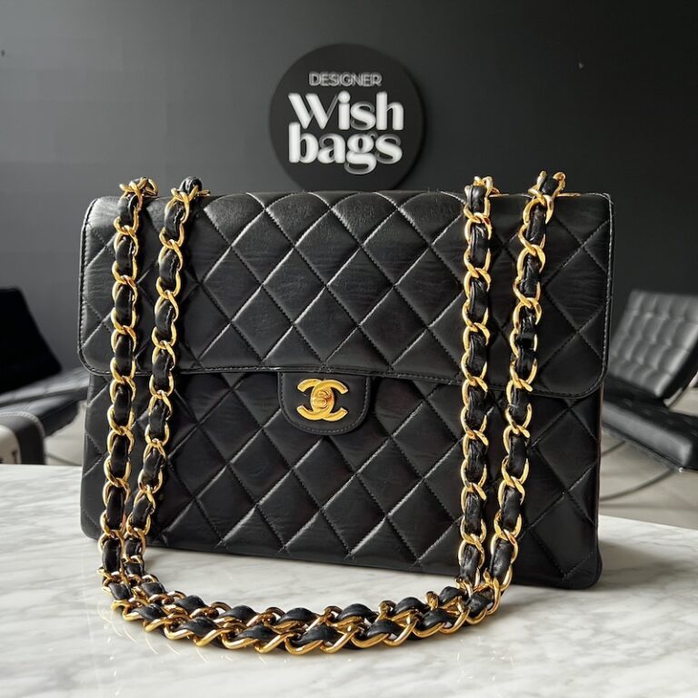 Chanel Vintage Jumbo Black Lamb Single Flap 24K Gold plated hdw