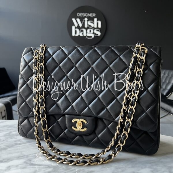 Chanel Maxi Classic Black Lamb Gold hdw - Designer WishBags