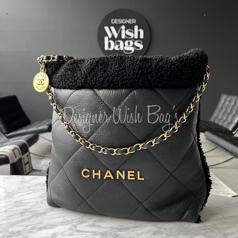 Chanel 22 Black Shearling Small Gold hdw - Designer WishBags - now