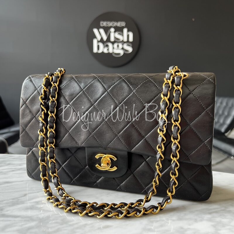 Vintage Chanel Medium Classic Black Lamb 24k Gold - Designer