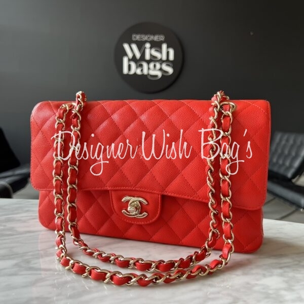 Chanel Medium Classic Red Caviar Gold hardware - Designer WishBags
