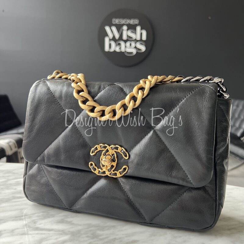 Chanel 19 Small Size Black Goatskin Gold Hardware - Designer