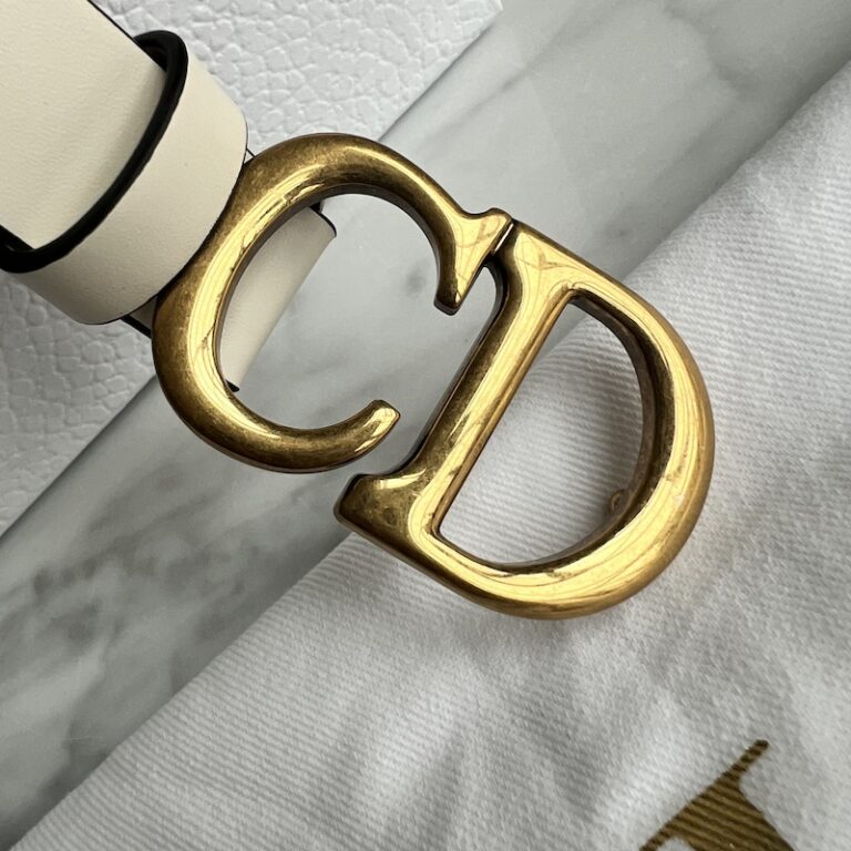 Dior Beige/ Off White Calf Leather Belt Gold Hardware  display picture 1