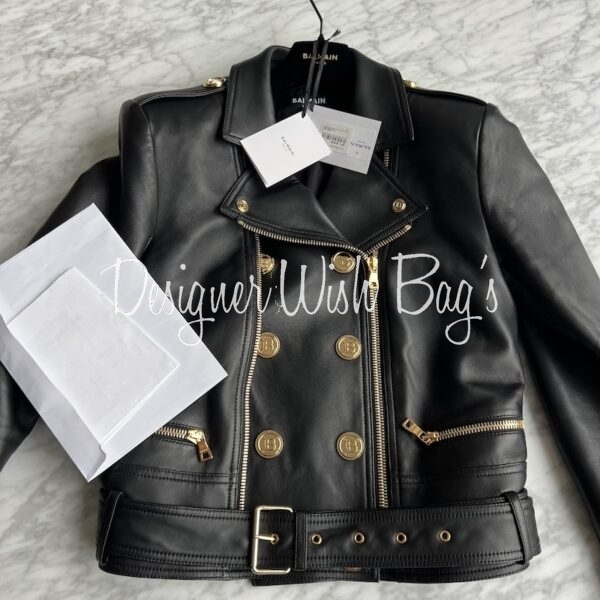 Balmain Leather Jacket with Gold Hardware Size 42 - Designer