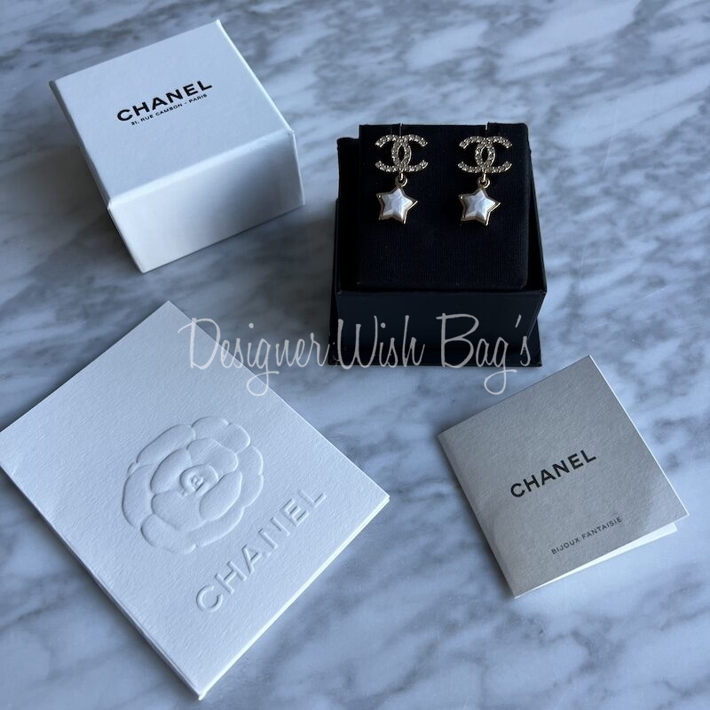 Chanel Star Earrings Crystals Gold Hardware 24C - Designer