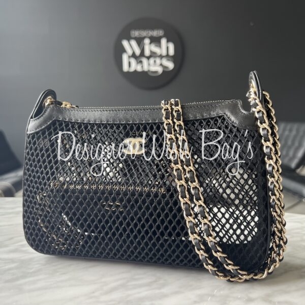 Chanel Clutch on Chain Black Mesh with leather and Gold