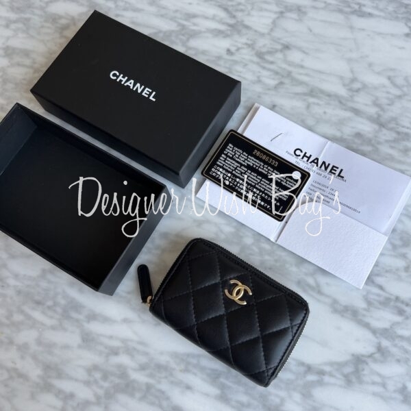 Chanel Coin Purse Black Lambskin Gold Hardware - Designer