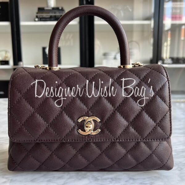 Chanel Small Coco Handle Brown Caviar Leather Gold Hardware