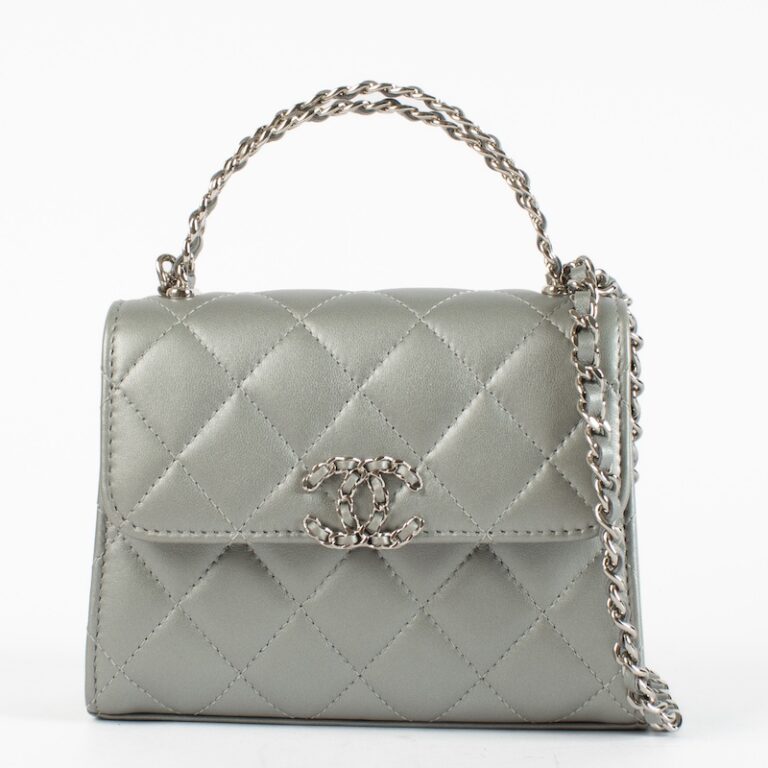 Chanel Mini Matelassé Top Handle Silver lambskin with Silver Hdw